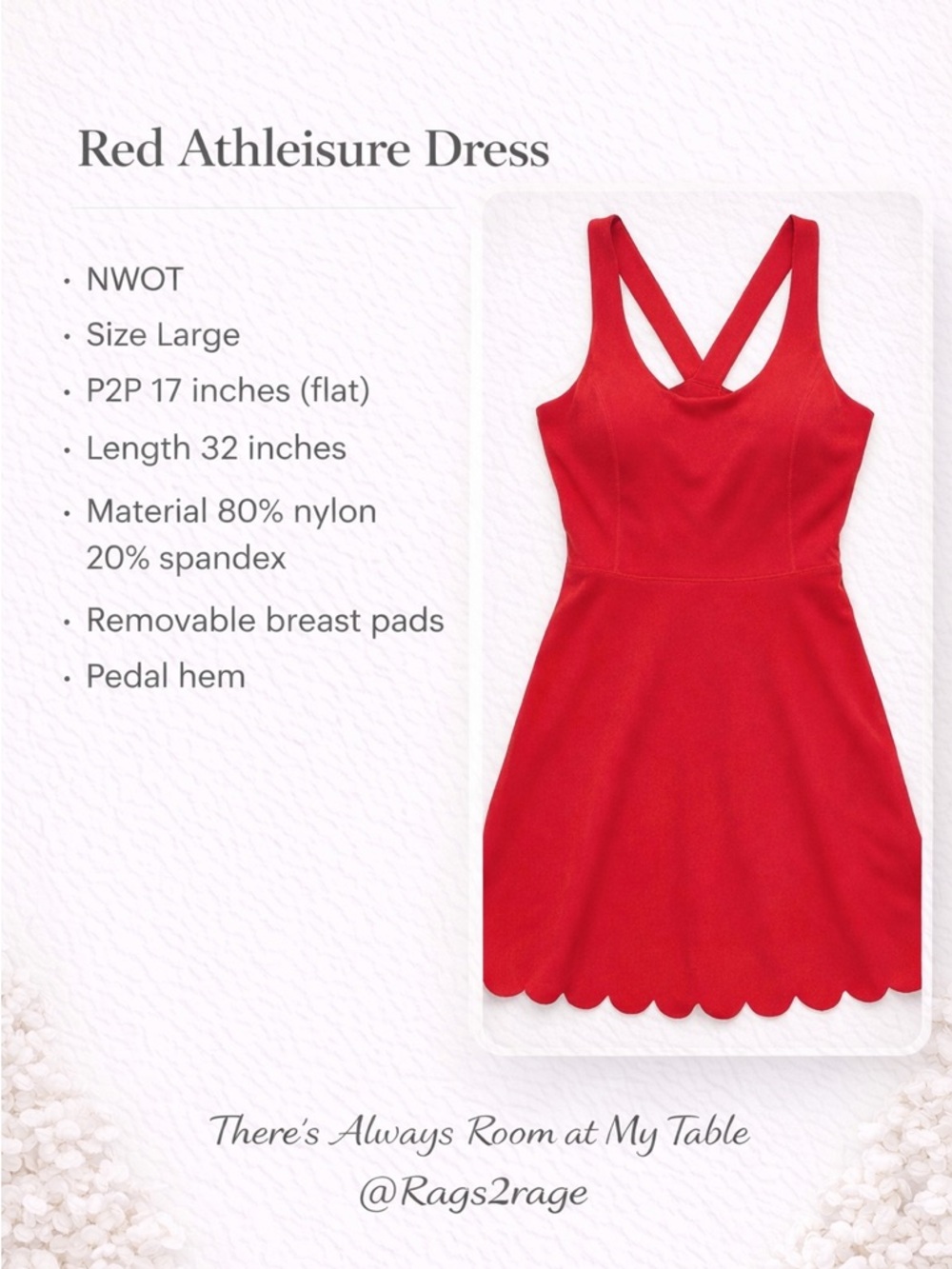 Red Athleisure Dress Mini Scalloped Hem Built In Bra Size L NWOT - Picture 5 of 10